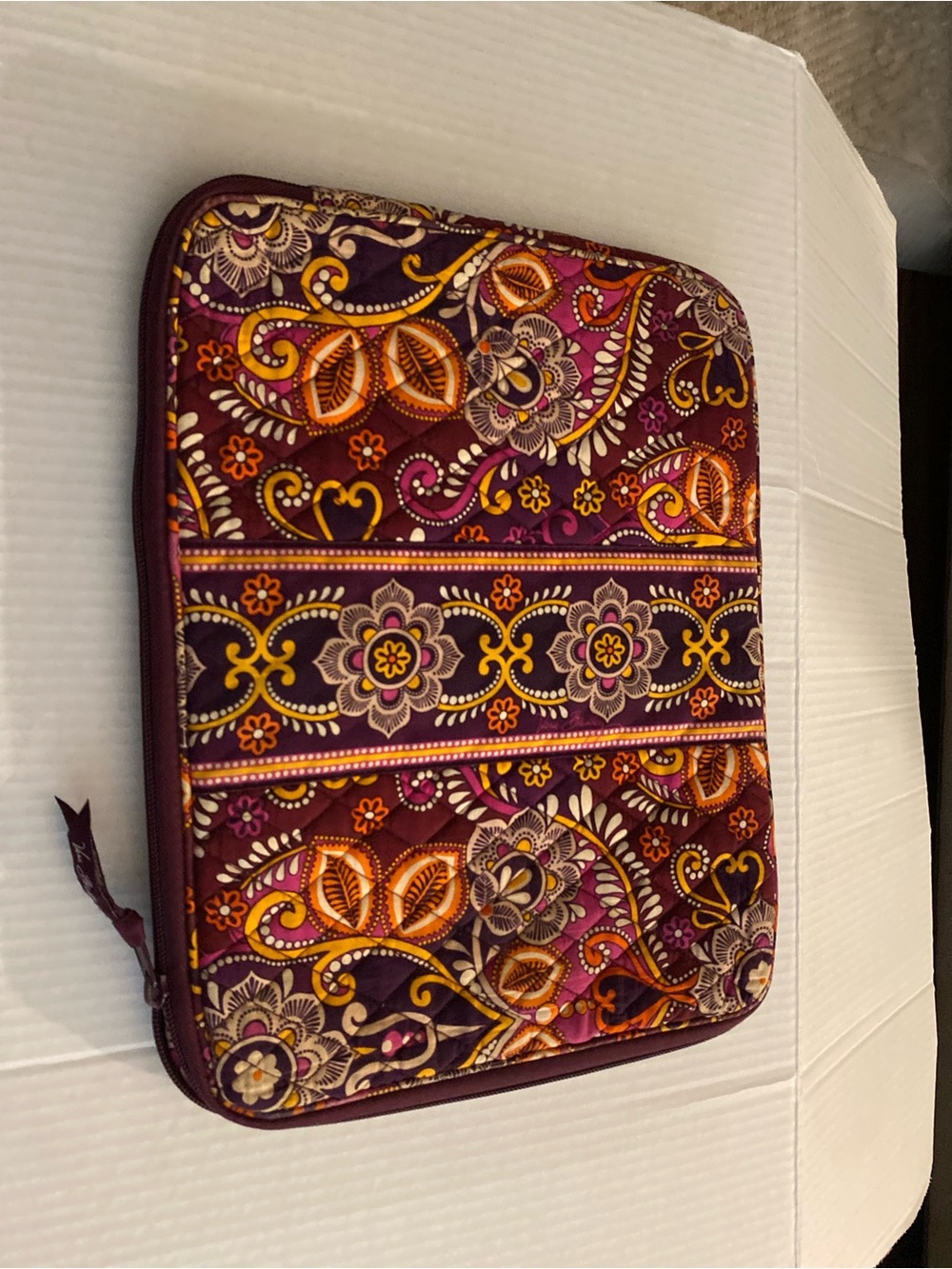 Vera Bradley Purple Floral Quilted Tech Sleeve with Orange & Yellow Accents